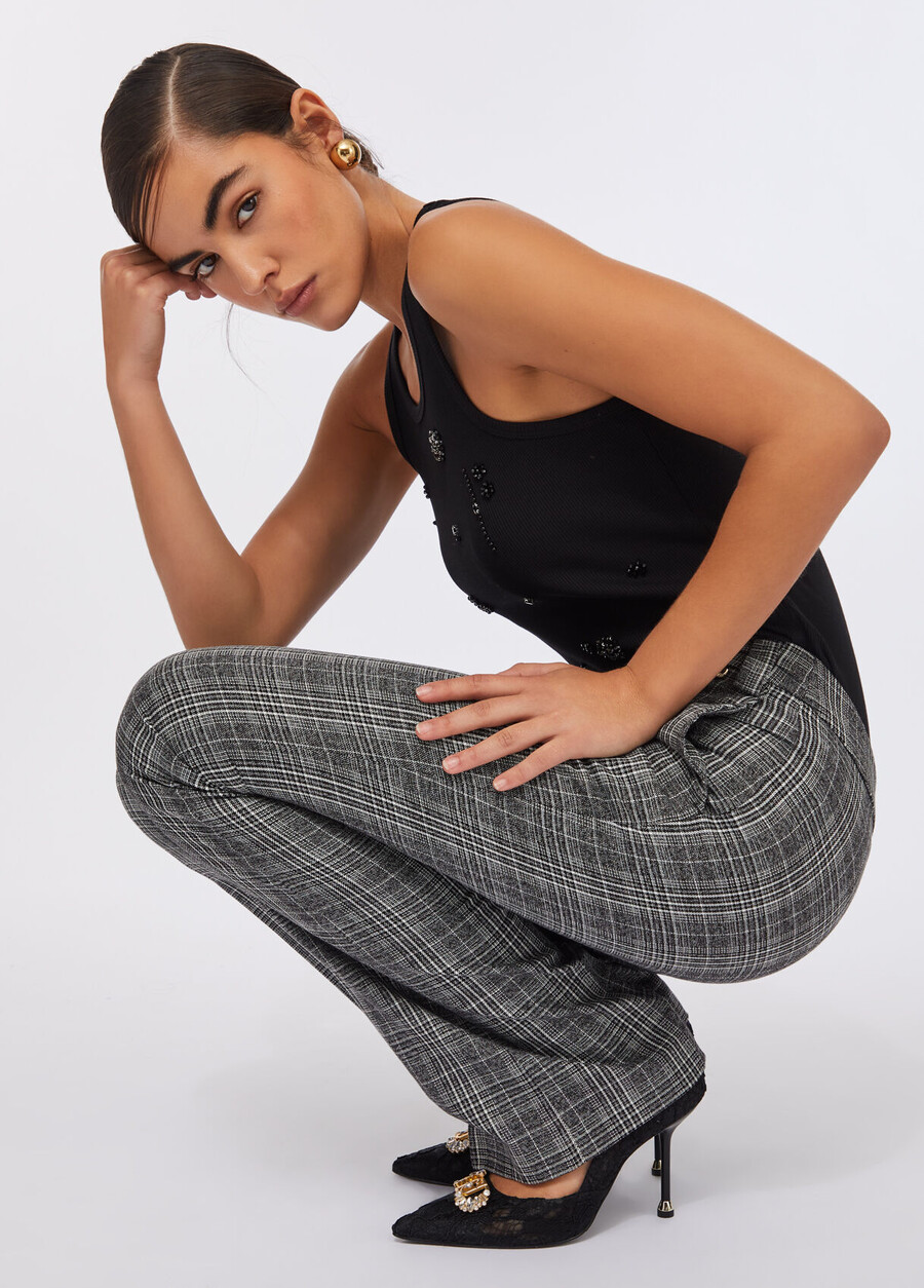 glen plaid flare trousers