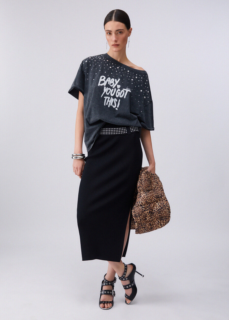 t-shirt with print and appliqués