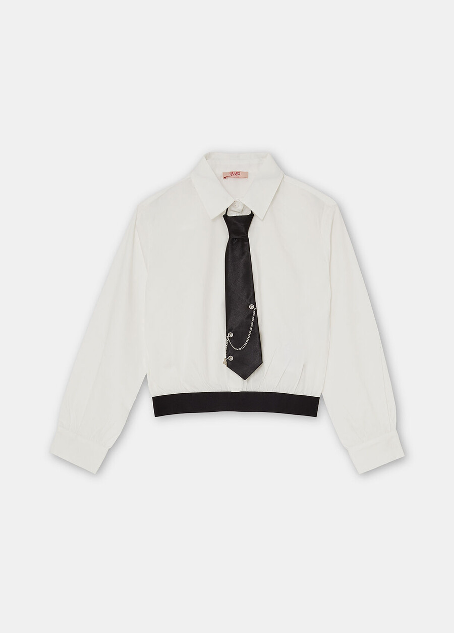 striped cotton shirt with tie