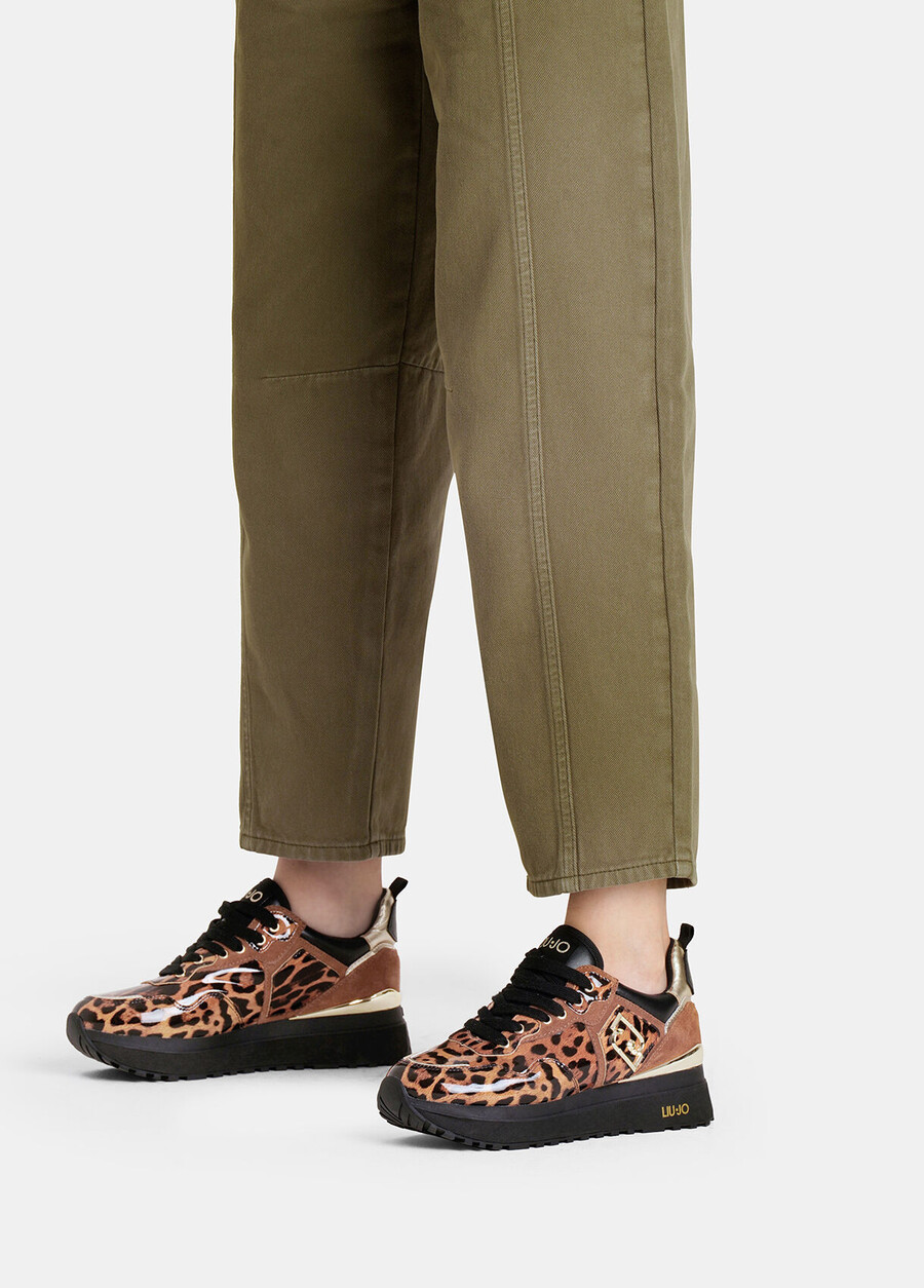 animal-print patent leather platform sneakers