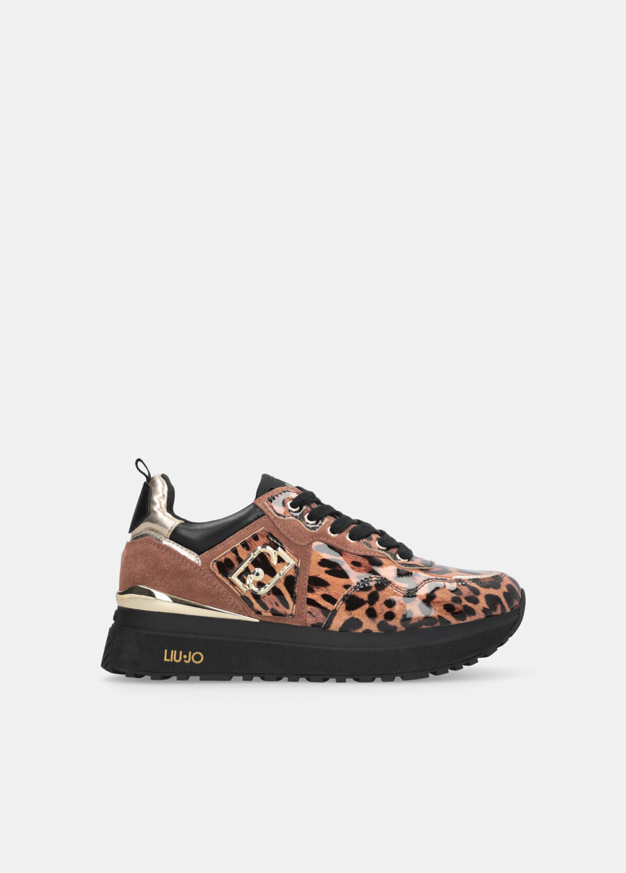 animal-print patent leather platform sneakers