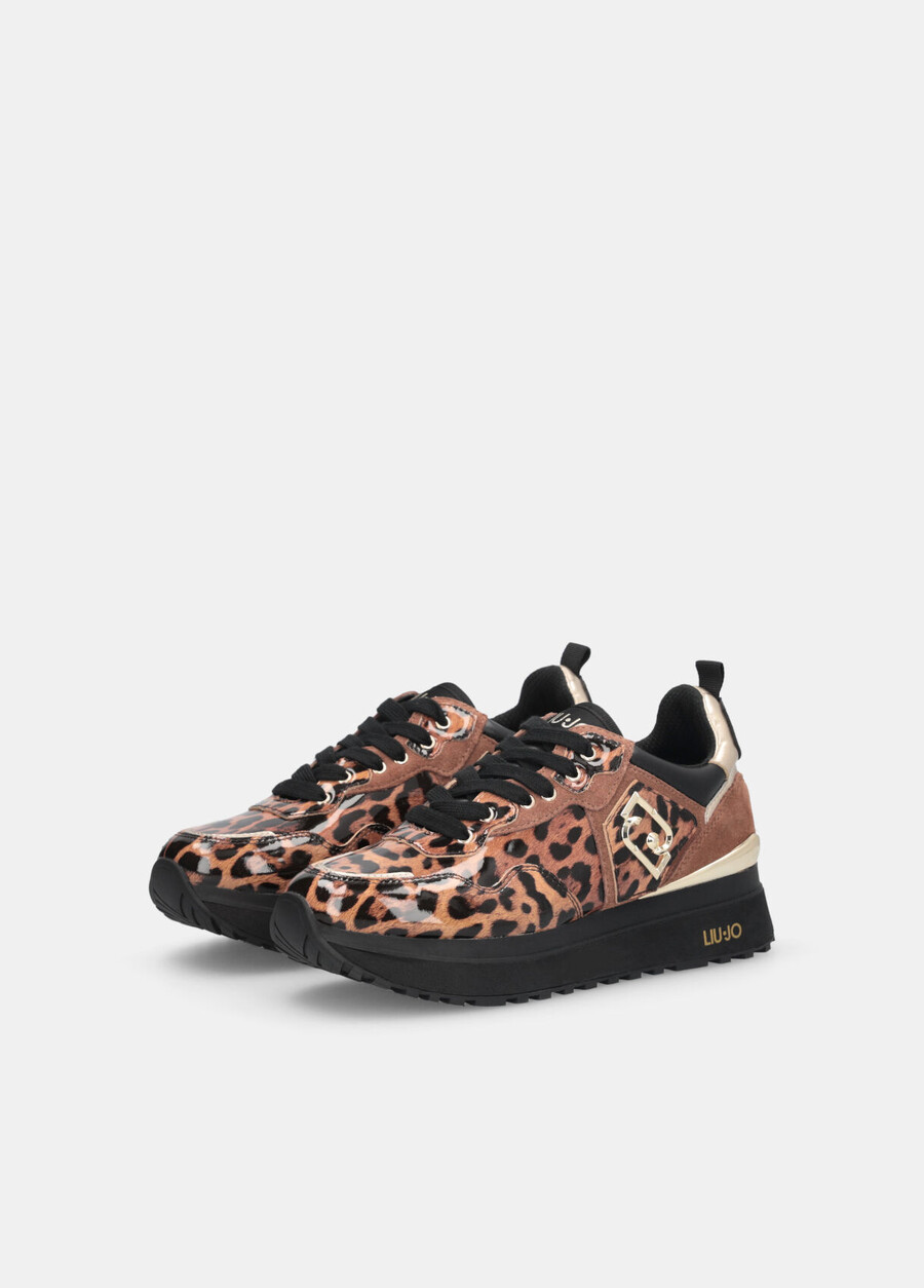 animal-print patent leather platform sneakers