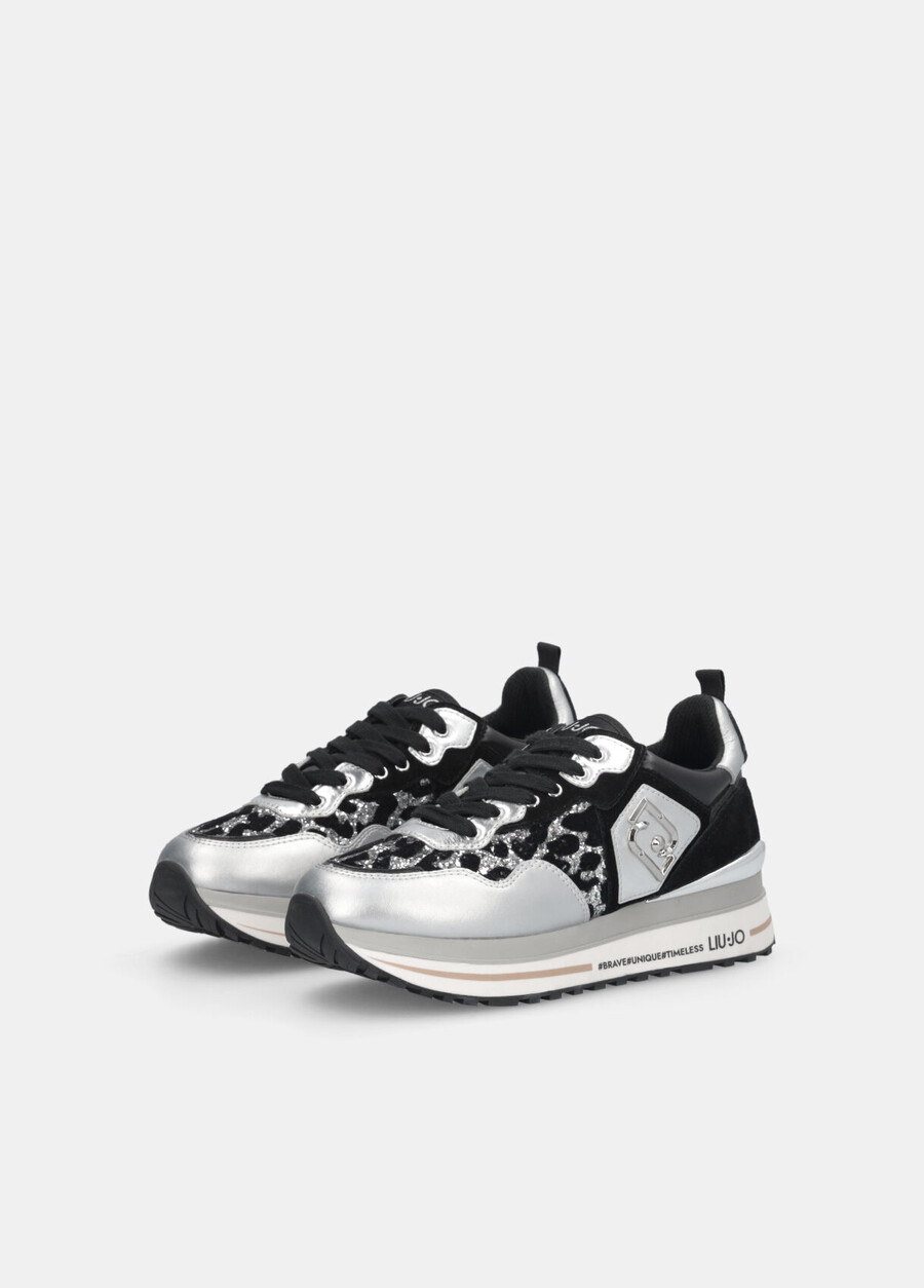 glittery animal-print platform sneakers