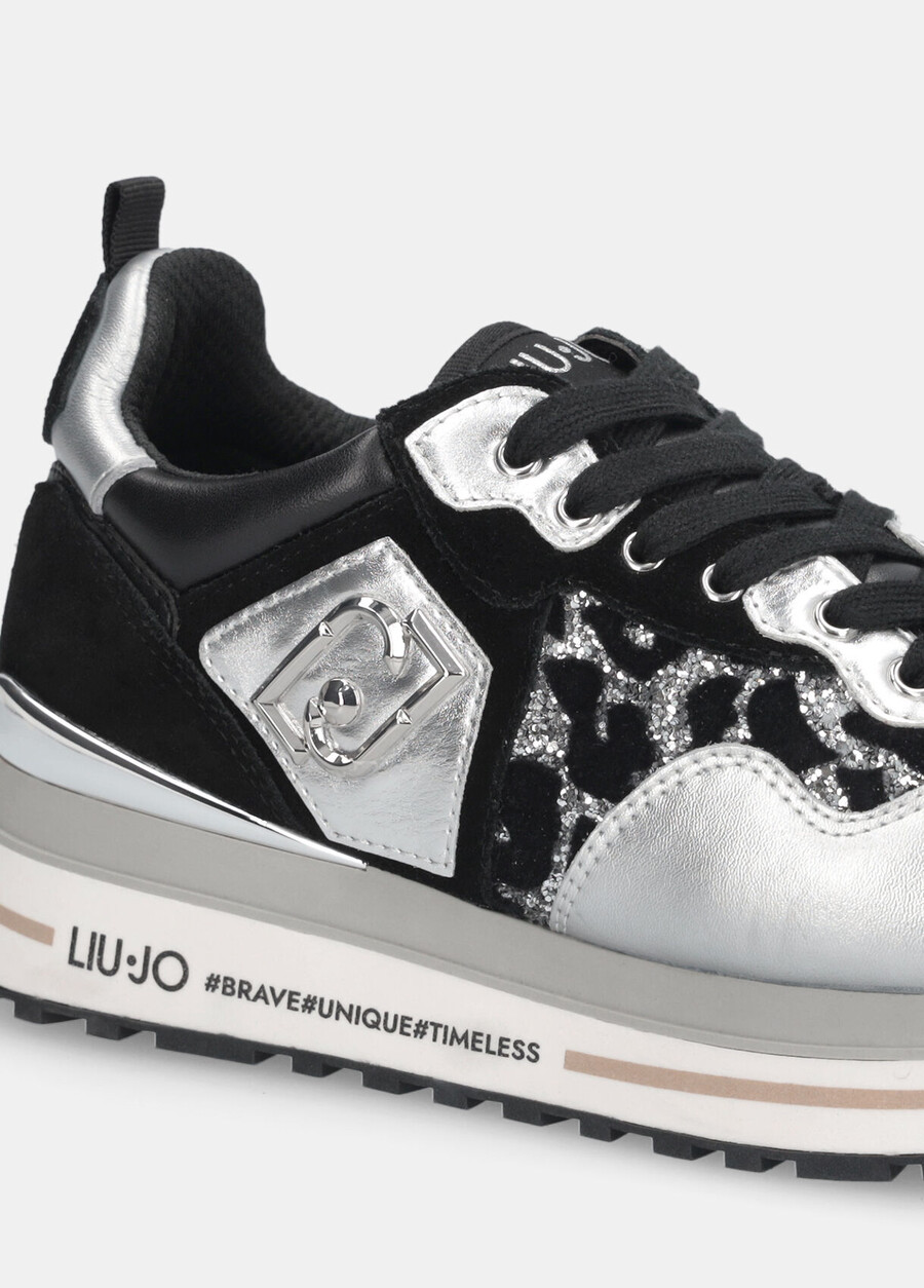 glittery animal-print platform sneakers
