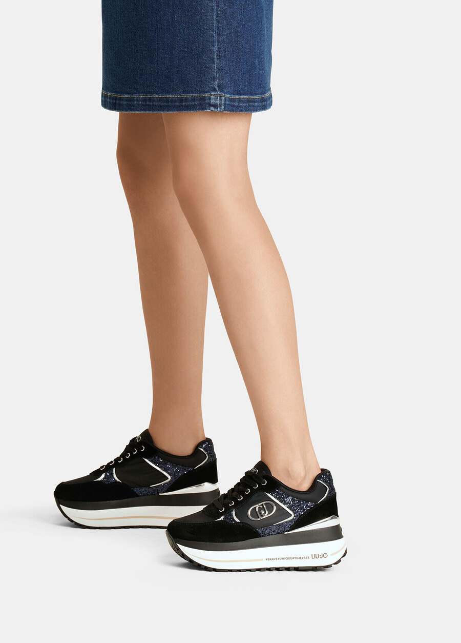 glitter and nylon super-platform sneakers