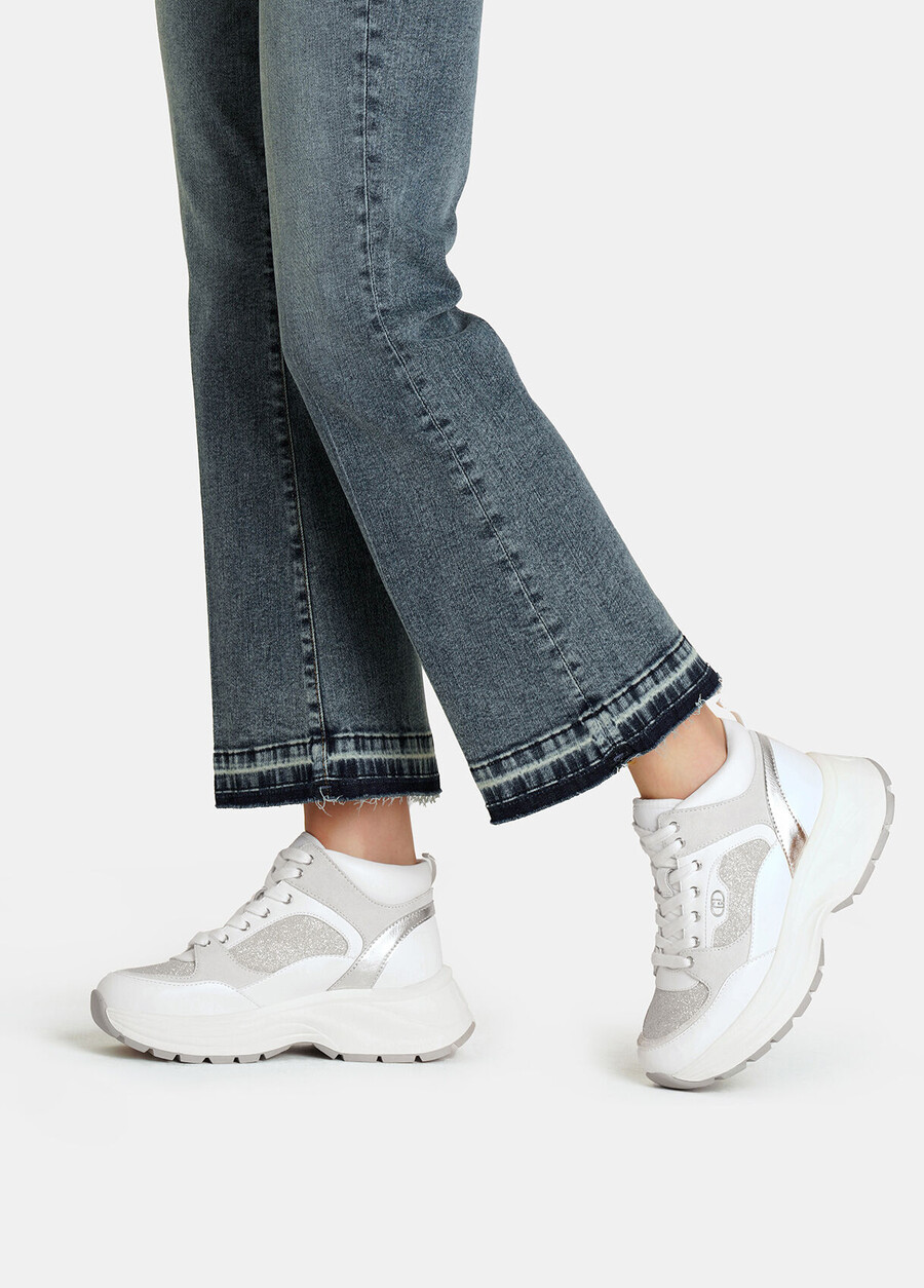 glittery mesh mid-top sneakers
