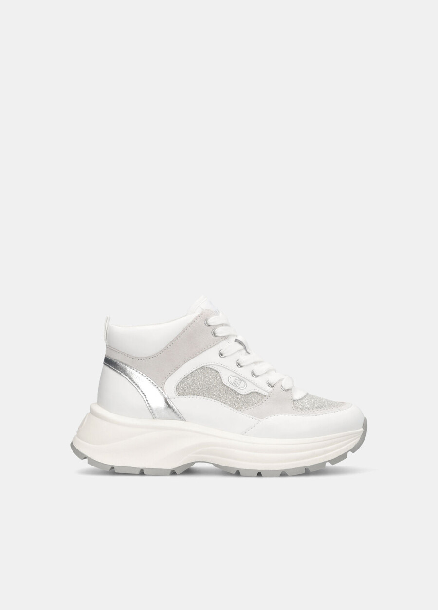 glittery mesh mid-top sneakers