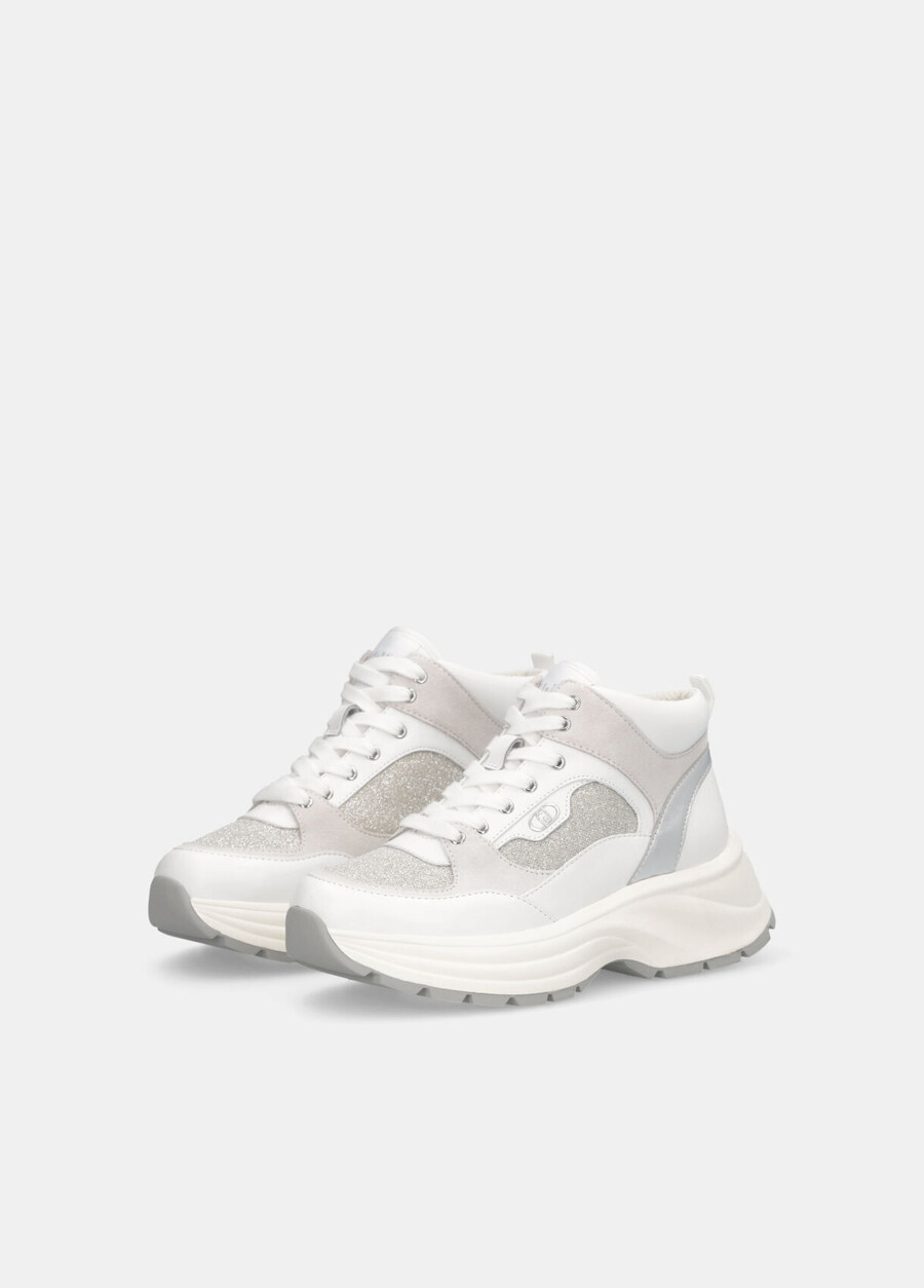 glittery mesh mid-top sneakers