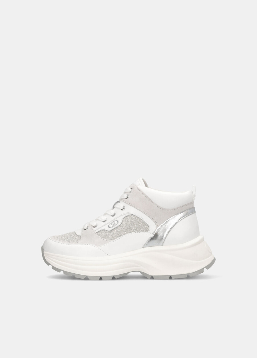 glittery mesh mid-top sneakers