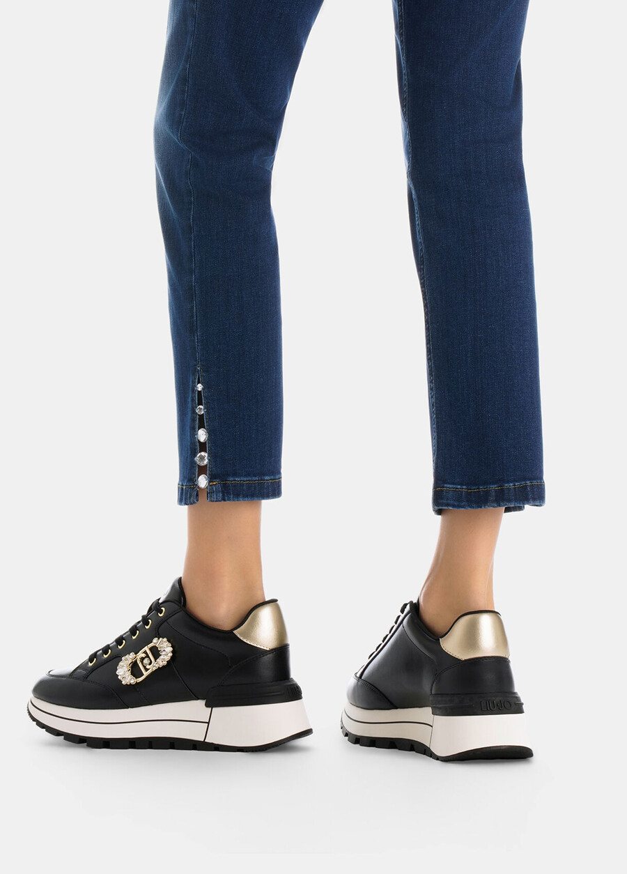 leather sneakers with jewel logo