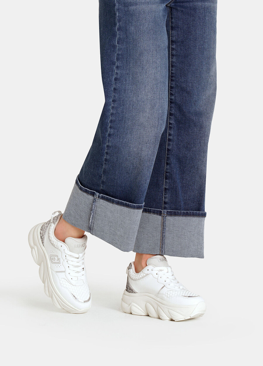 chunky leather and glitter sneakers