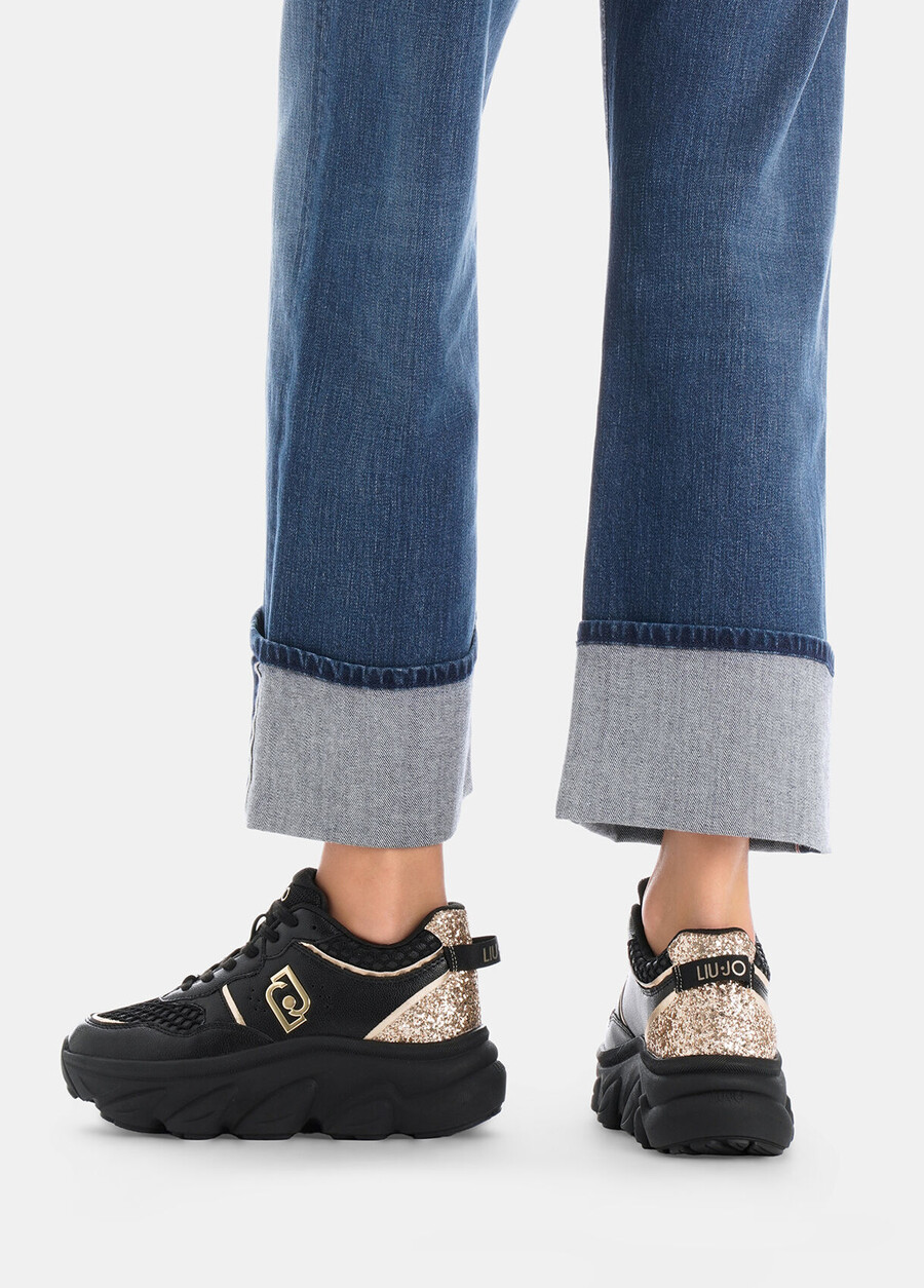 chunky leather and glitter sneakers