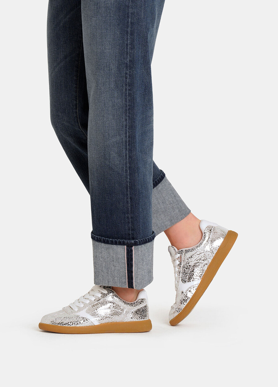 metallic crackle-look leather sneakers