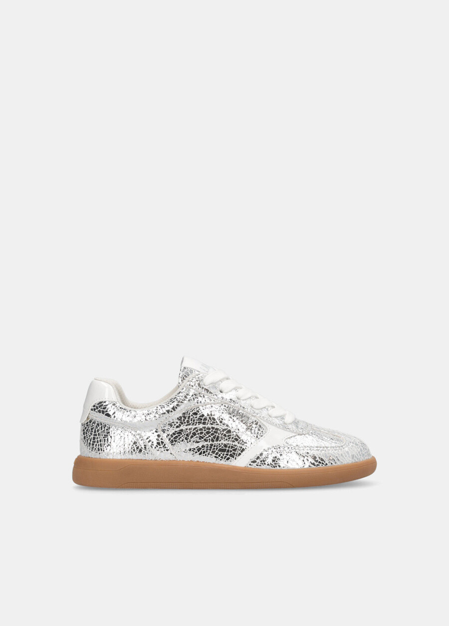 metallic crackle-look leather sneakers