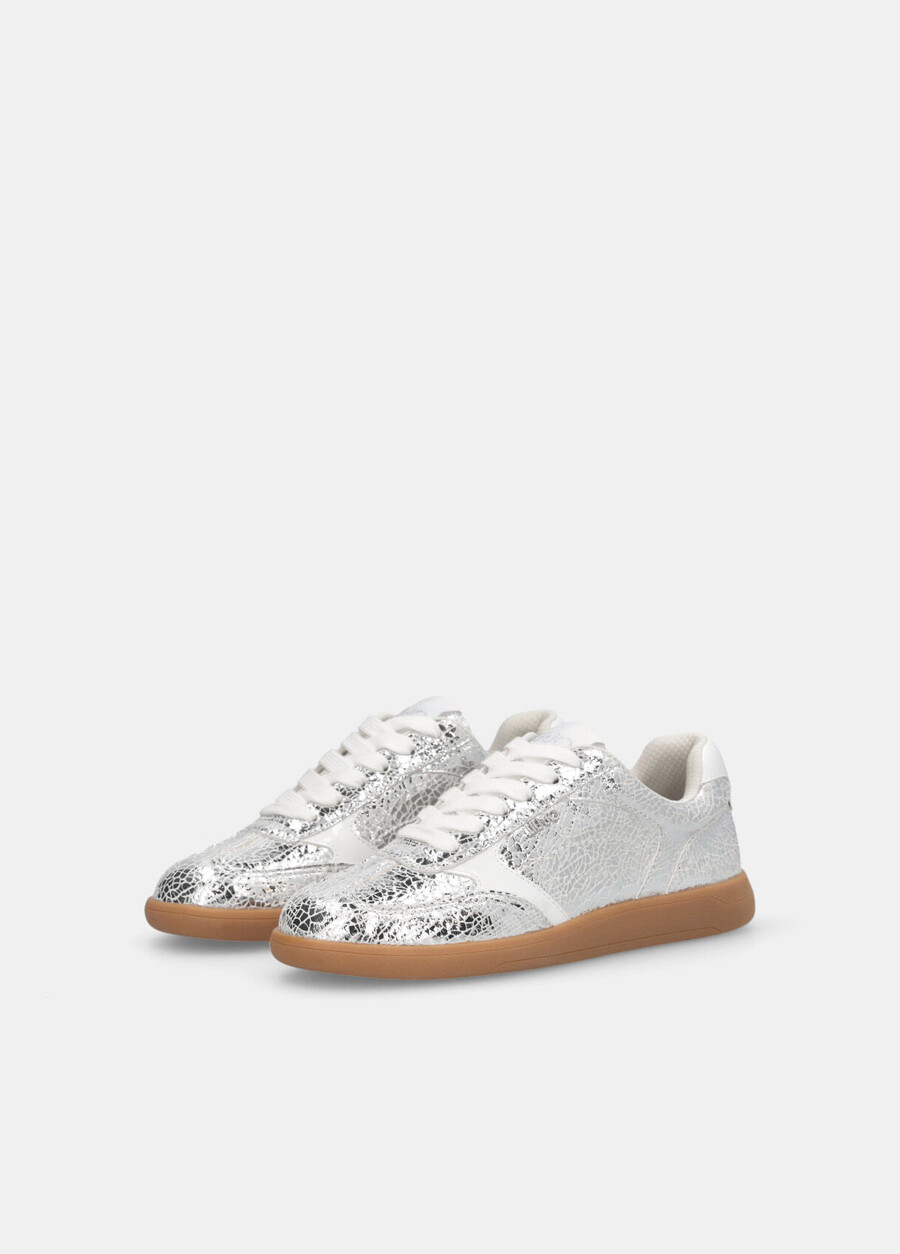 metallic crackle-look leather sneakers