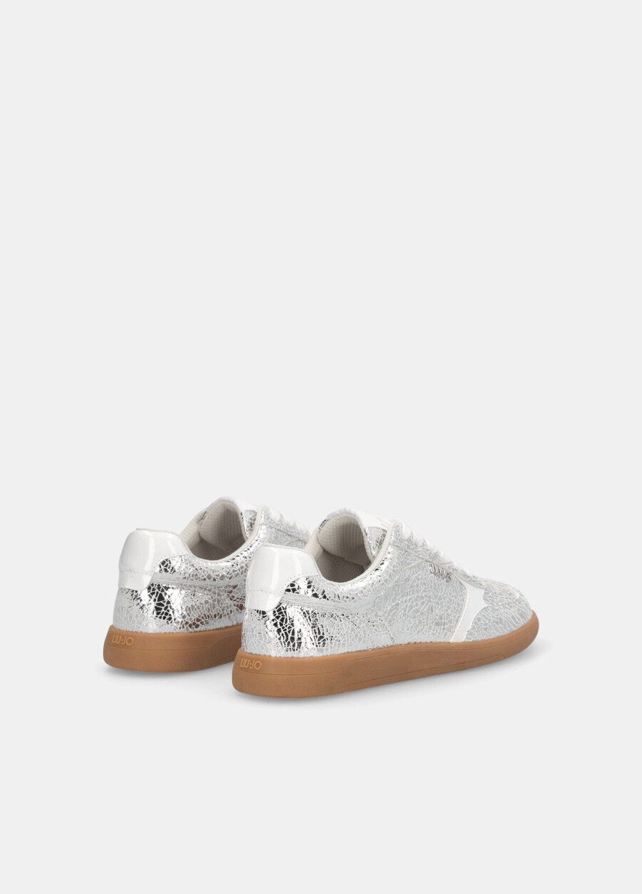 metallic crackle-look leather sneakers