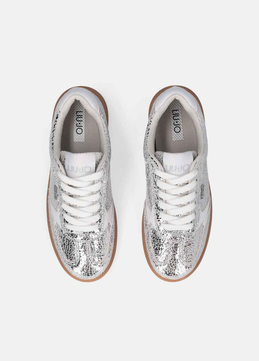metallic crackle-look leather sneakers