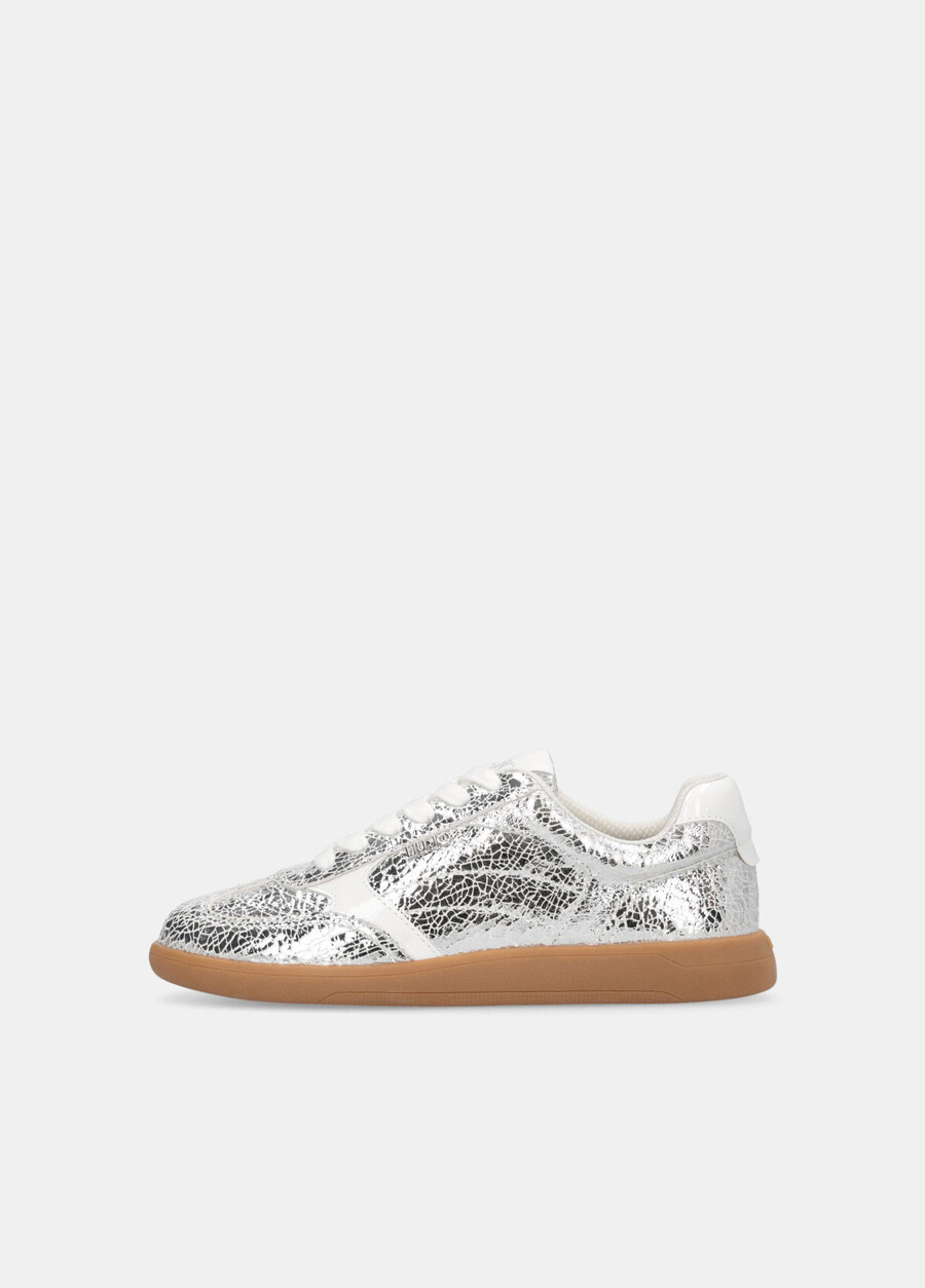 metallic crackle-look leather sneakers