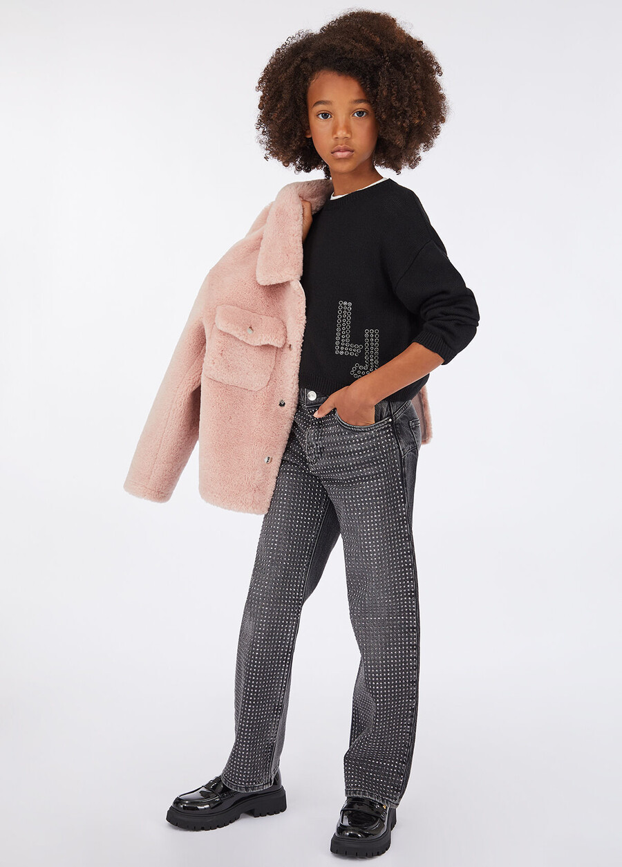 straight-leg jeans with rhinestones