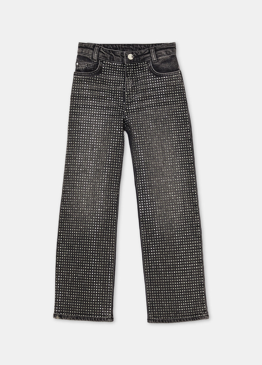 straight-leg jeans with rhinestones