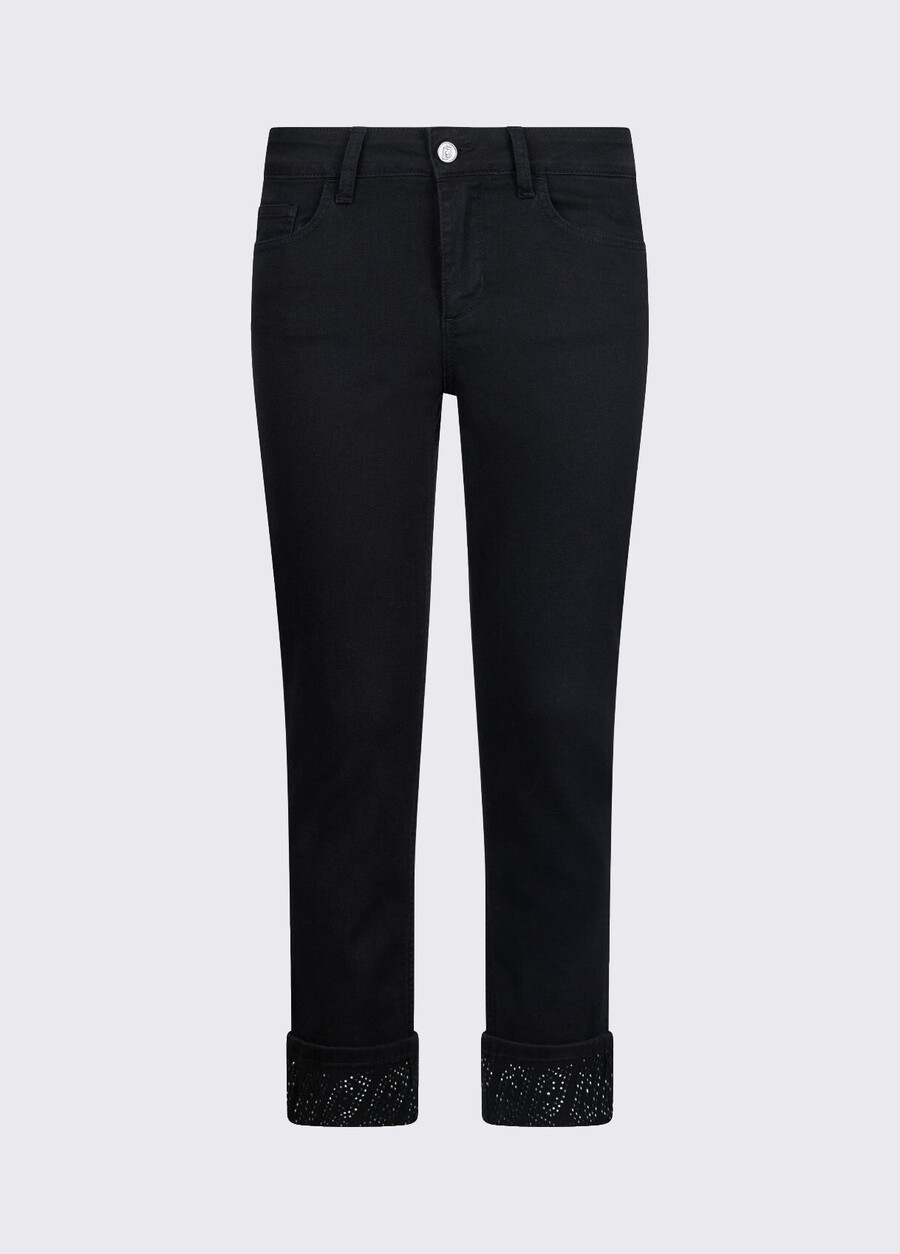 skinny trousers with turnups and gemstones